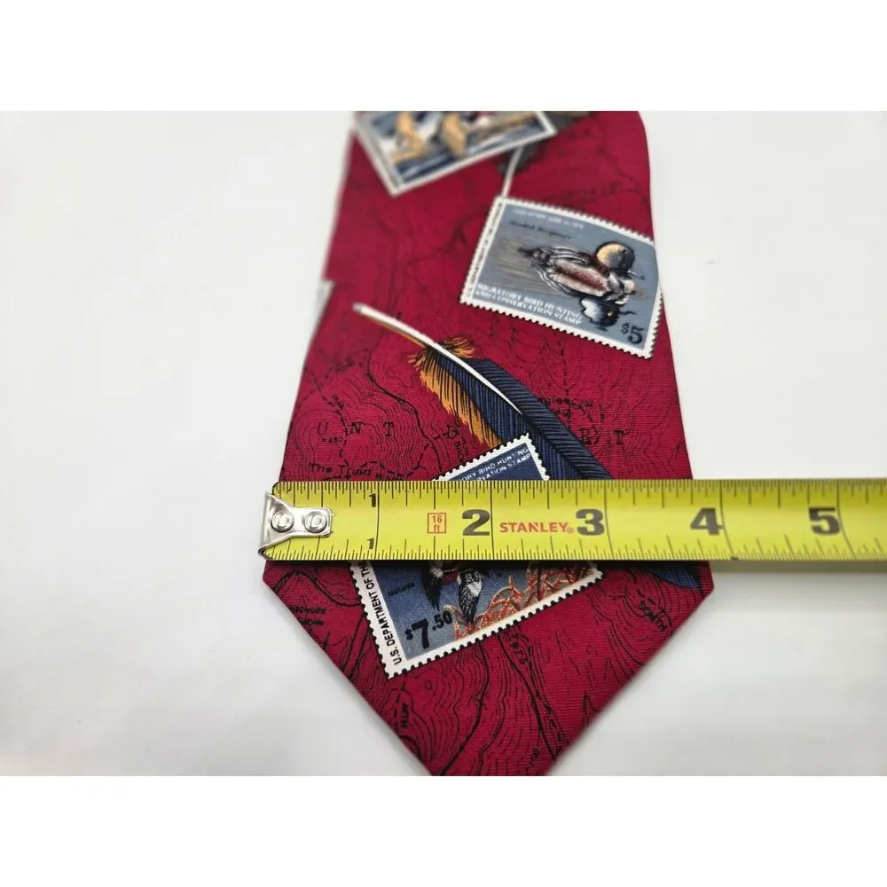 Roundtree Yorke Silk Tie Red Duck Stamp Migratory Bird Hunting Conservation Men